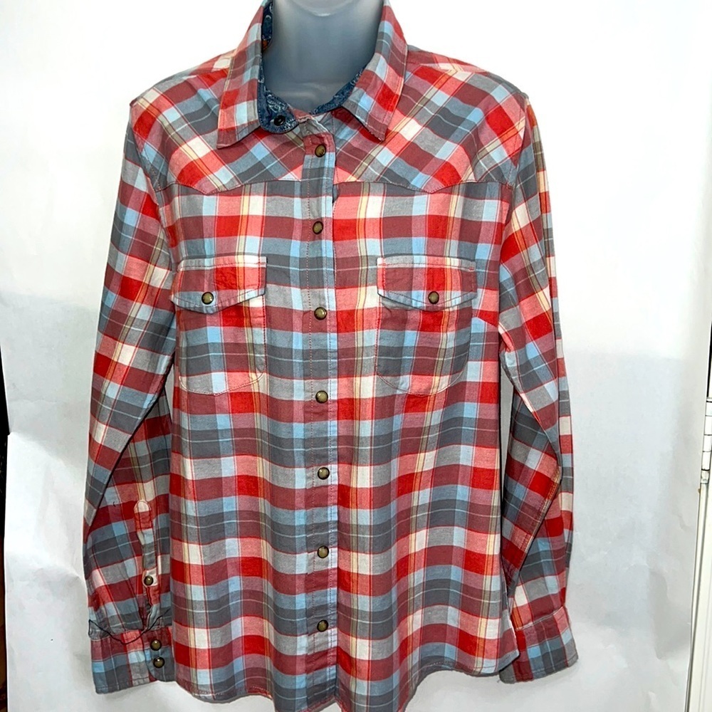 JACHS Girlfriend Bea Shirt Plaid Pearl Snap Western Top Size S Rodeo - Picture 2 of 11